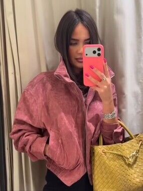 ZARA 100% LEATHER HIGH NECK BOMBER JACKET